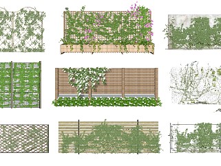 现代<em>栅栏</em>庭院绿植墙围栏景墙 景观植物