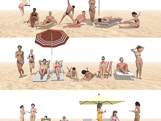 现代3D泳装人物沙滩人物