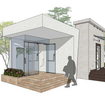 现代商业单开门 大楼后门