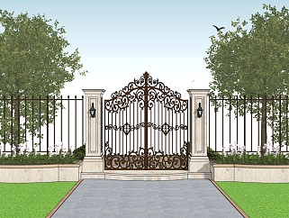 欧式庭院入口大门 铁艺大门 围栏围墙