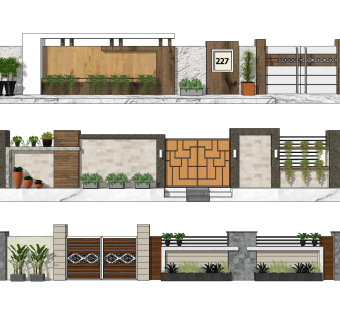 别墅大门 庭院门 景观围墙 住宅入口景观