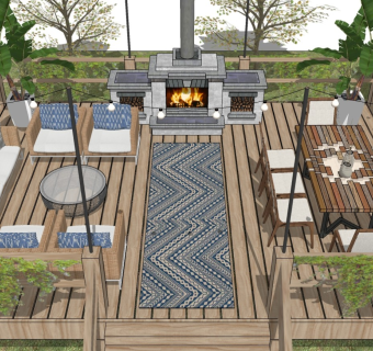 户外庭院景观 户外餐厅 户外沙发桌椅 烤炉 植物景观