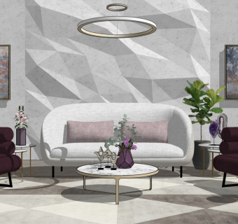 低调简约风客厅 沙发桌椅茶几 背景墙 吊灯