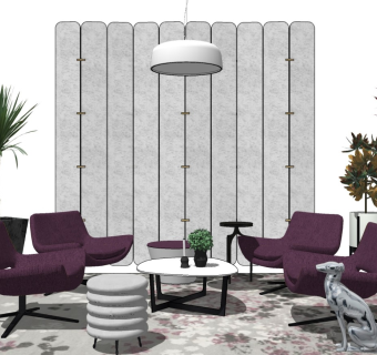 法式客厅 沙发桌椅茶几 背景墙 吊灯 室内盆栽 屏风隔断