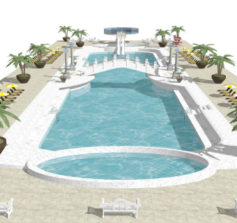 户外休闲泳池 度假庭院景观