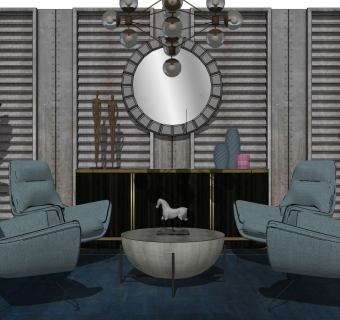 美式风格休闲客厅 沙发桌椅 屏风隔断 玄关 室内盆栽