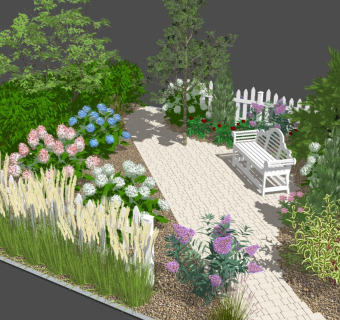 庭院景观植物花园 栅栏围栏 植物盆栽