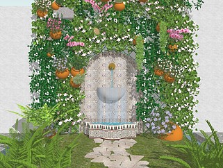 摩洛哥风古典庭院景观 水景水池 植物墙.绿植墙