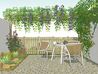 庭院花园景观 植物盆栽 休闲桌椅 阳台景观