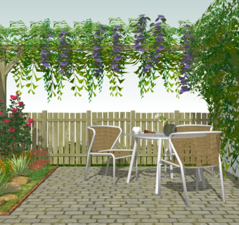 庭院花园景观 植物盆栽 休闲桌椅 阳台景观