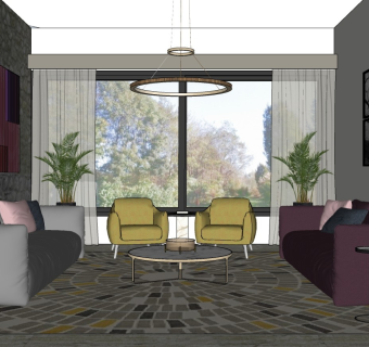 现代家居客厅 沙发桌椅组合 室内盆栽