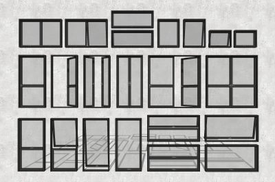 现代室内门窗组合 阳台窗门 平开窗推拉窗