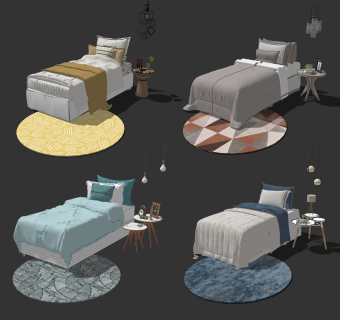 现代单人床组合 卧室 床头柜