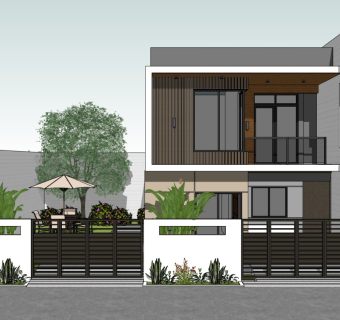 现代住宅建筑 独栋别墅 住宅大门 入口景观墙
