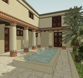 摩洛哥风度假民宿 住宅庭院景观 水景 植物盆栽