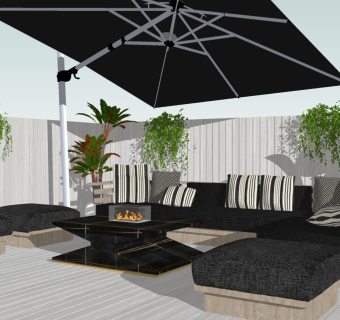 北欧阳台花园 庭院景观 户外沙发太阳伞桌椅 植物盆栽盆景