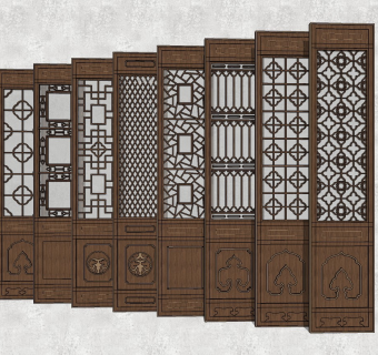 中式纹理木屏风 玄关隔断 镂空花窗门