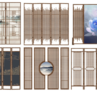 新中式折叠屏风隔断