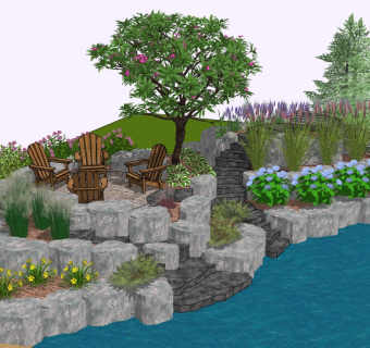 现代庭院花园景观 假山水景 景观小品 植物花草灌木