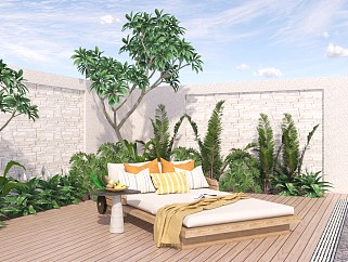 现代庭院沙发床 户外休闲沙发 庭院花园景观 植物灌木花草