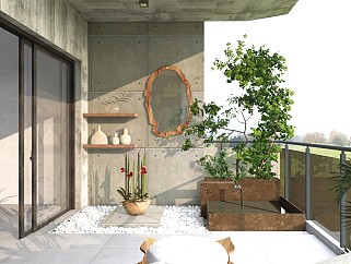 现代阳台花园庭院景观 露台 户外沙发 植物盆栽盆景