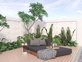 现代庭院沙发床 户外休闲沙发 <em>庭院花园</em>景观 植物灌木...