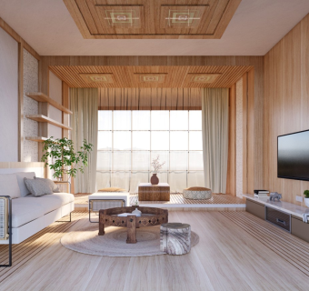 日式家居客厅 日式家具沙发茶几 日式软装摆件