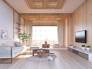 日式家居客厅 日式家具沙发茶几 日式软装摆件