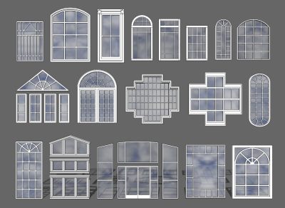 现代造型窗户组合 落地窗 格栅窗 推拉窗