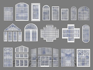 现代造型窗户组合 落地窗 格栅窗 推拉窗