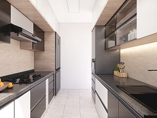 现代居家厨房 小型厨房 厨房电器 橱柜厨具 冰箱