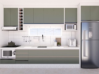 现代简约厨房 橱柜<em>厨具</em> 厨房电器 冰箱