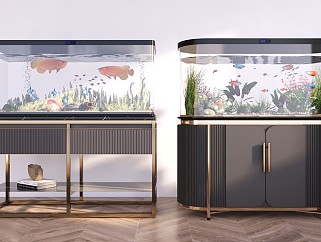現代柜式魚缸 水族箱 海草金魚 微景觀