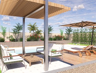 现代户外休闲泳池 庭院景观 植物景观 户外椅户外沙发 太阳伞