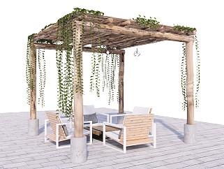 现代休闲庭院凉棚花架廊架 植物 户外桌椅