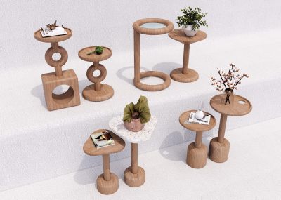 侘寂风木边几角几茶几  桌子桌几 木凳