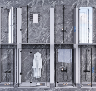 现代卫生间浴室 淋浴房 浴室门 卫浴五金 花洒