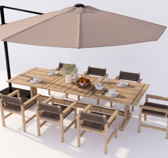 现代户外桌椅组合 餐桌 太阳伞户