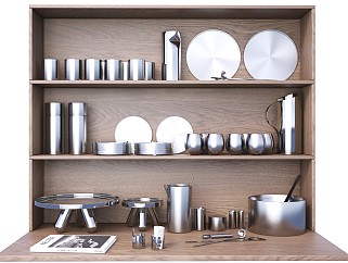 现代不锈钢餐具 碗碟杯子 厨房用品组合 餐边柜