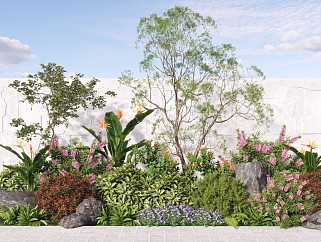 现代庭院植物组合 灌木绿植 花卉花坛花园 花草 石头 灌木球 花丛
