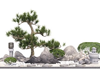 中式庭院景观小品 室内造景小品 绿植假山石头造型树