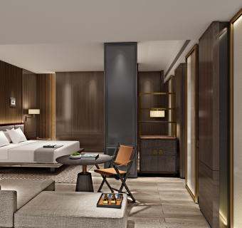 民宿客房，酒店客房，大床房，网红酒店客房，特色客房，酒店卫生间，迷你吧，床，豪华大床房