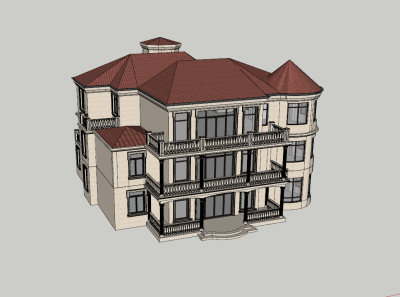 法式别墅skp模型下载_sketchup草图大师SKP模型 别墅居住