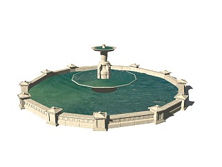 户外喷泉 水流 水池景观SU模型