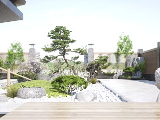 新中式庭院花园 庭院小品 假山石头 枯山水庭院景观 ...