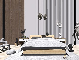 现代风格家居卧室 双人床SU模型