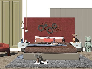 现代风格家居卧室 双人床SU模型