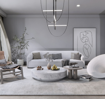 简欧风沙发茶几组合带画SU模型