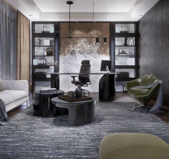 现代风董事长办公室沙发茶几组合SU模型