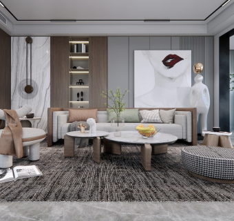 现代凤轻奢客厅SU模型